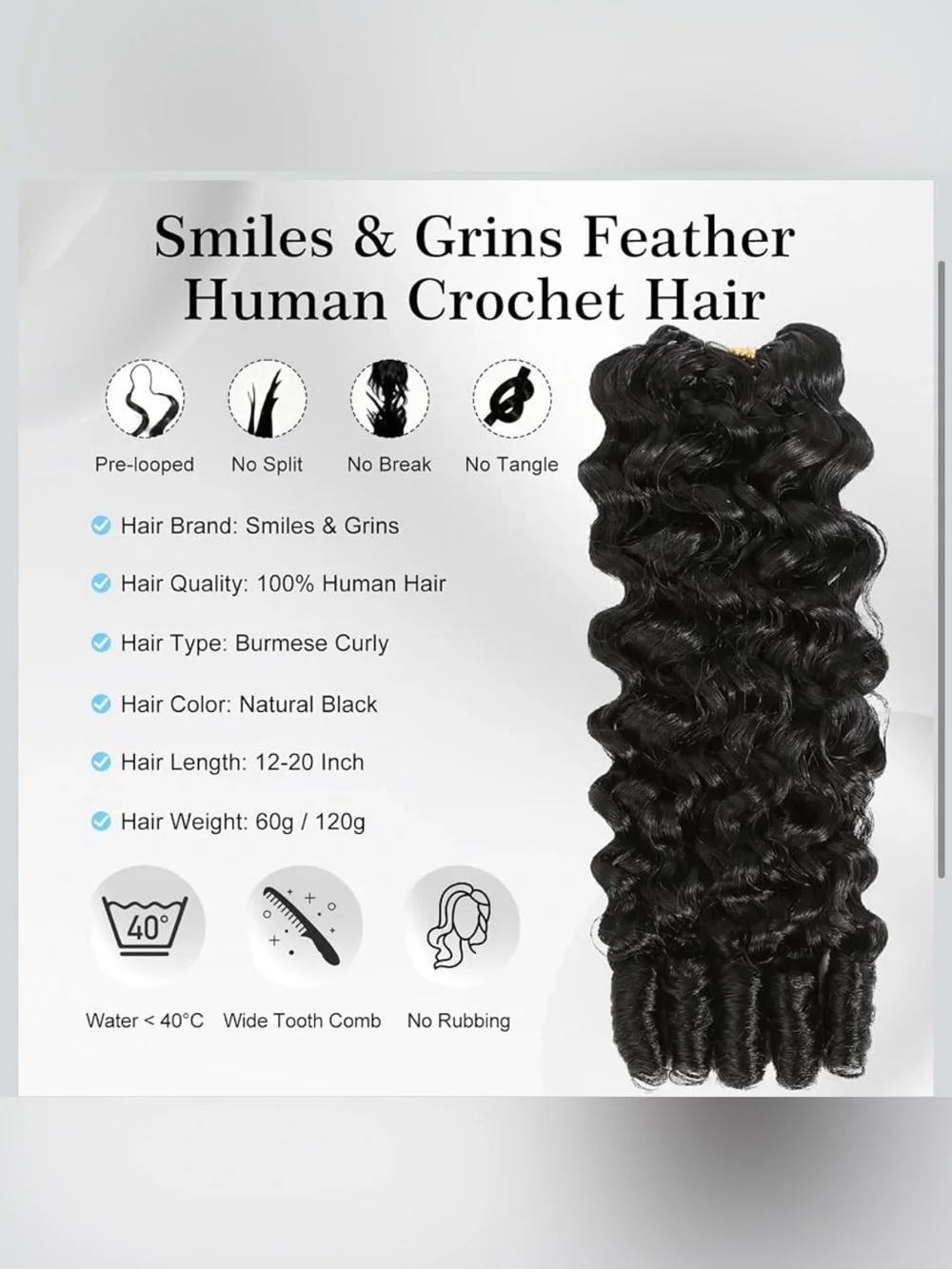 Burmese Curly Human Hair Crochet Human Crochet Hair 16 Inch Pre-separated